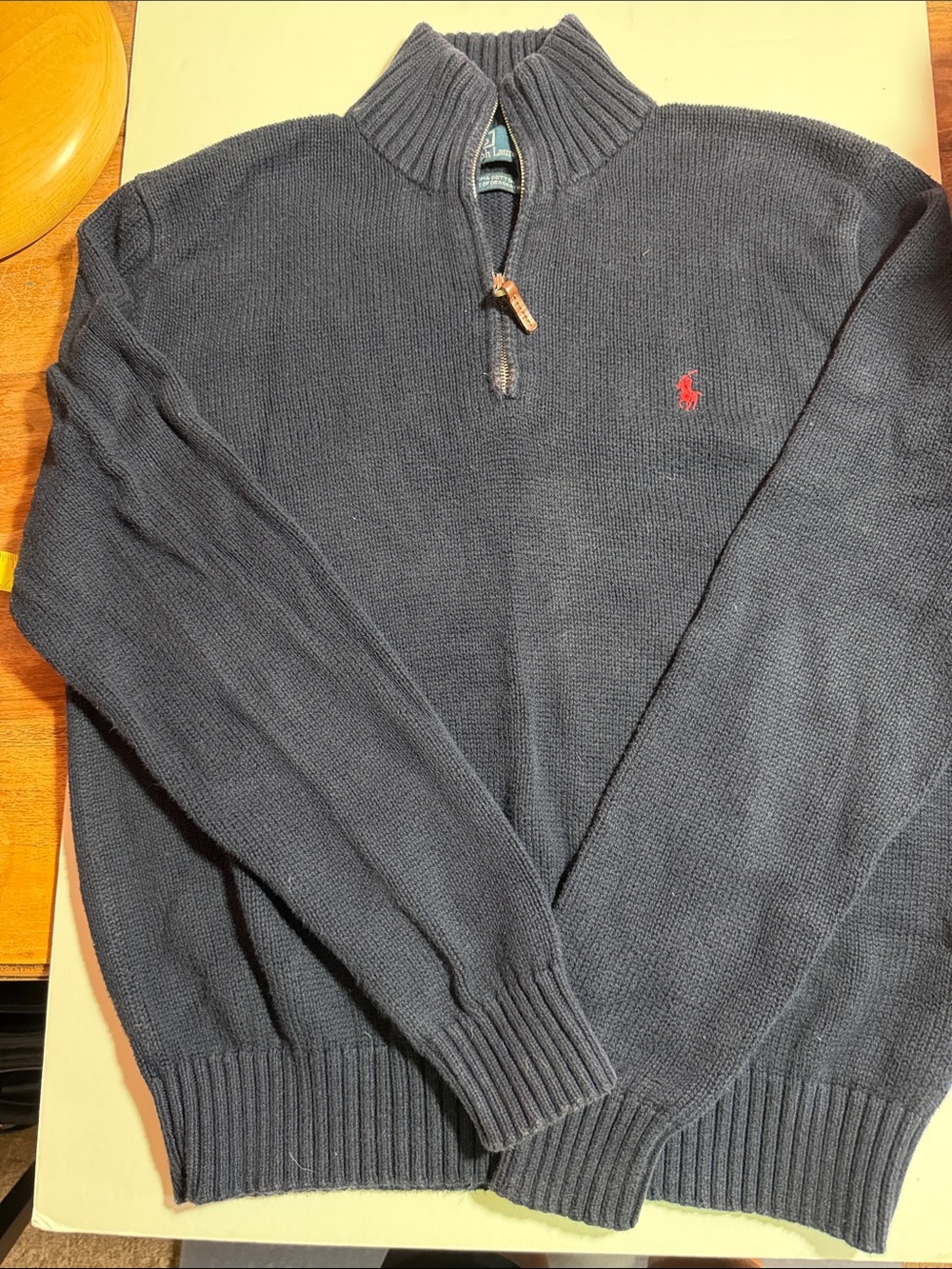 Polo by Ralph Lauren Navy 1/4 Half-Zip Sweater with Red Pony small